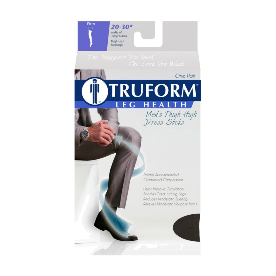 PR/1 MEN'S THIGH HIGH COMPRESSION STOCKINGS, 20-30 MMHG, SILICONE STAY-UP TOP, BLACK, X-LARGE