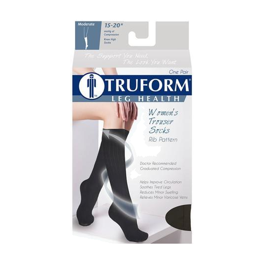 PR/1 TRUFORM LADIES' 15-20MMHG RIB-PATTERN KNEE-HIGH COMPRESSION SOCKS SMALL (11" - 14") NAVY LATEX-