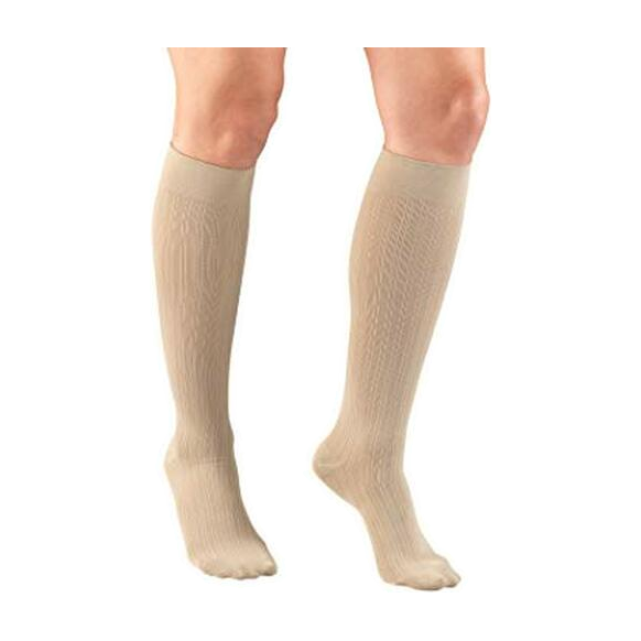 PR/1 TRUFORM LADIES' 15-20MMHG RIB-PATTERN KNEE-HIGH COMPRESSION SOCKS SMALL (11" - 14") WHITE LATEX