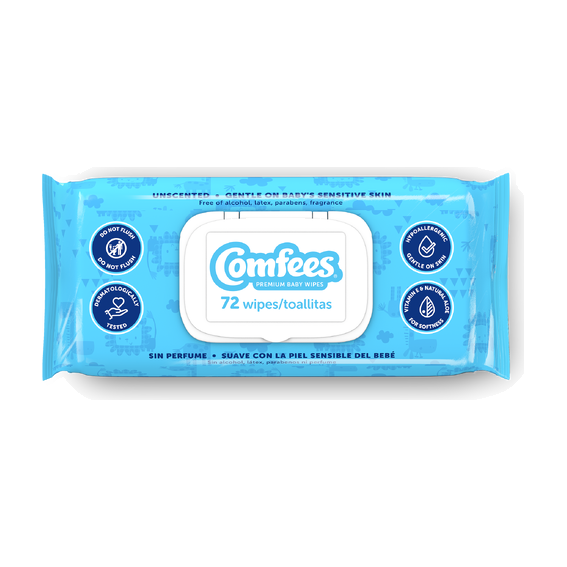 52132 - COMFEES UNSCENTED BABY WIPES VITAMIN E & ALOE HYPOALLERGENIC - 12 Packs of 72