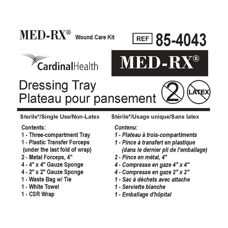 EA/1 DRESSING TRAY STERILE LATEX-FREE 3-PART TRAY FORCEPS GAUZE TOWEL CSR WRAP BAG W/ TIE