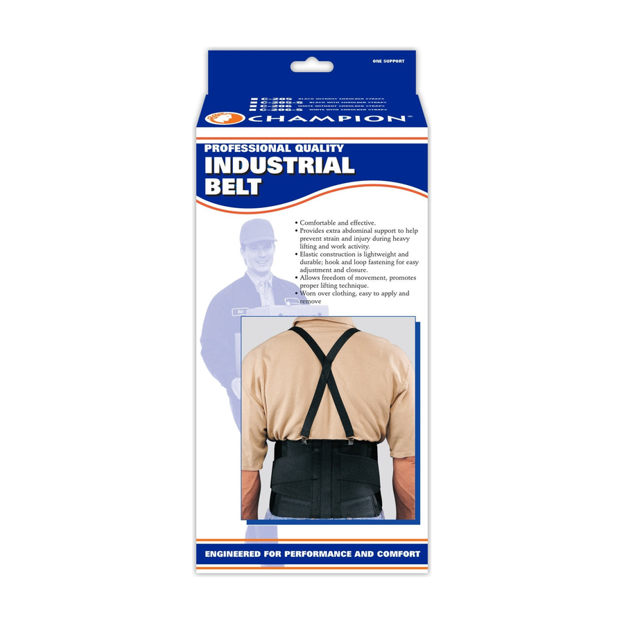 EA/1 CHAMPION MED SUPPORT INDUSTRIAL BELT W/ SHOULDER STRAPS L (36-42" WAIST) WHITE LATEX-FREE