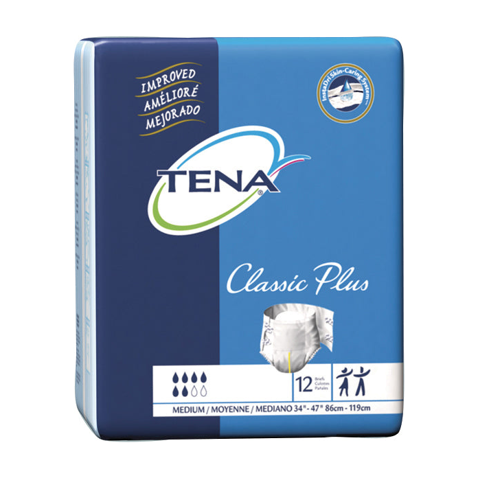 CS/8PKG (12/PKG) TENA CLASSIC PLUS BRIEF, MEDIUM SIZE 34IN-47IN Heavy Item