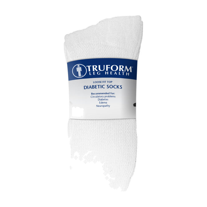 PR/3 TRUFORM COMFORT CARE NON-COMPRESSION DIABETIC SOCKS CREW LENGTH WHITE, LARGE (MEN: 9-12 WOMEN: