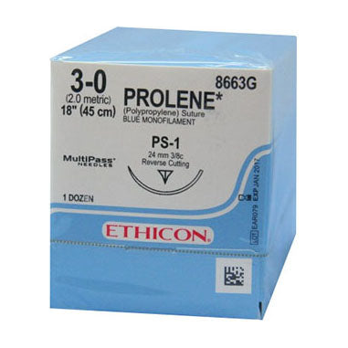 BX/12 PROLENE NON ABSORBABLE SUTURE, POLYPROPYLENE SIZE 6-0 16MM PS-3 PRIME REVERSE CUTTING