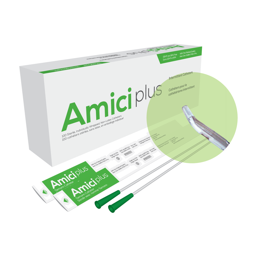 BX/100 AMICI PLUS TIEMANN INTERMITTENT CATHETERS, SIZE 14FR 16IN