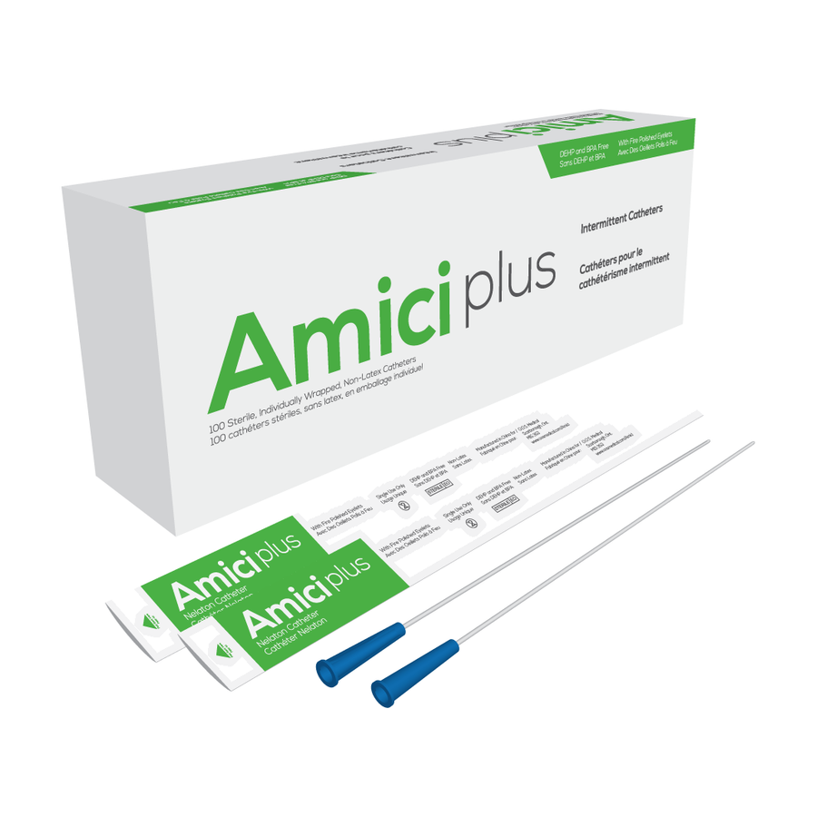 BX/100 AMICI PLUS MALE INTERMITTENT CATHETERS, SIZE 8FR 16IN