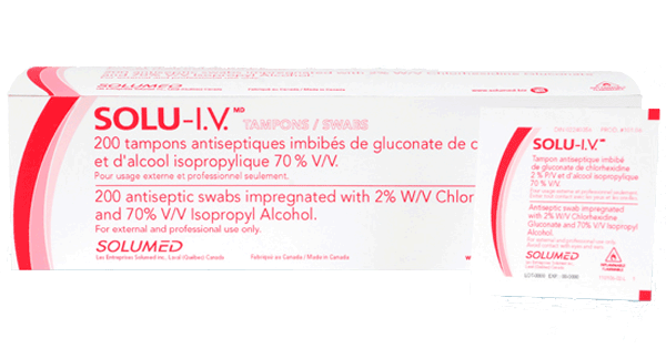 Solu-I.V. 2% Chlorhexidine Gluconate 70% Alcohol, Small Swabs — Box of 200