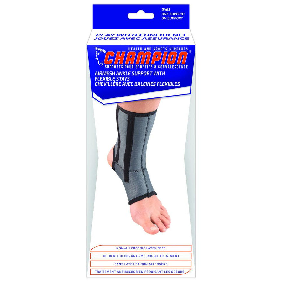 EA/1 CHAMPION AIRMESH MEDIUM ANKLE SUPPORT W/ STAYS LARGE (8 3/4" - 9 3/4") CHARCOAL LATEX-FREE
