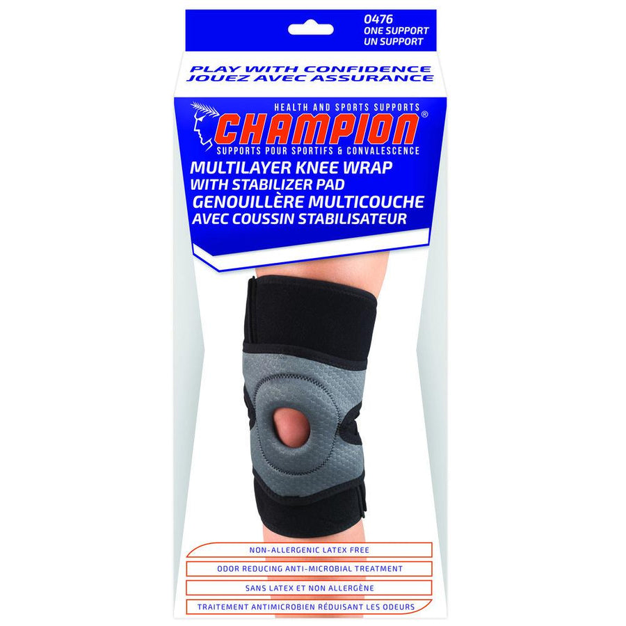 EA/1 MULTILAYER KNEE WRAP WITH STABILIZER PAD CHARCOAL/BLACK,LEFT