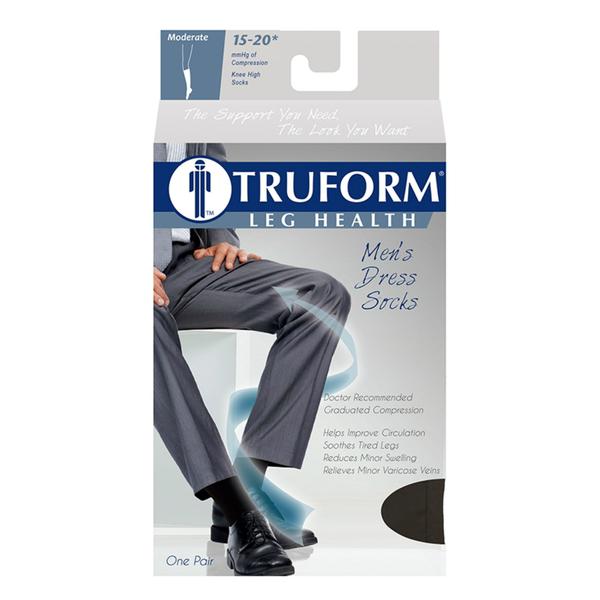 PR/1 TRUFORM MEN'S DRESS STYLE 15-20MMHG KNEE-HIGH COMPRESSION SOCK BLACK X-LARGE (12 AND OVER) LATE