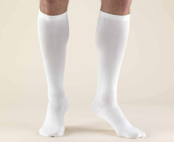 PR/1 TRUFORM MEN'S DRESS 15-20MMHG KNEE-HIGH CLOSED TOE SOCKS MEDIUM (13 1/2 - 16") WHITE LATEX-FREE