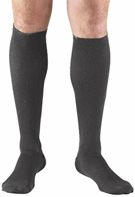 PR/1 MEN'S KNEE HIGH COMPRESSION STOCKINGS, 30-40 MMHG, SILICONE STAY-UP TOP, BLACK, LARGE