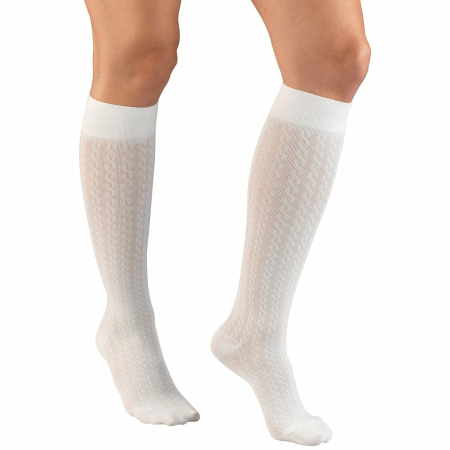 PR/1 LADIES COMPRESSION SOCKS 15-20 MMHG CABLE WHITE, MEDIUM