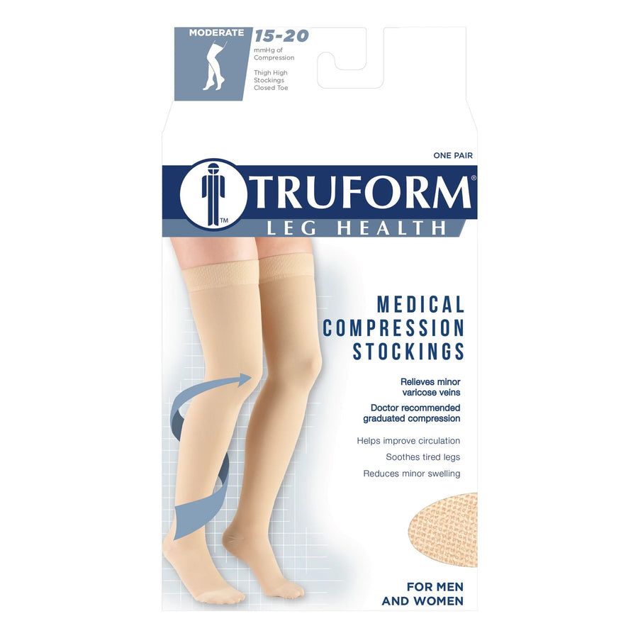 TRUFORM COMPRESSION STOCKING, THIGH HIGH 15-20MMHG, CLOSED TOE, BEIGE MEDIUM More info...