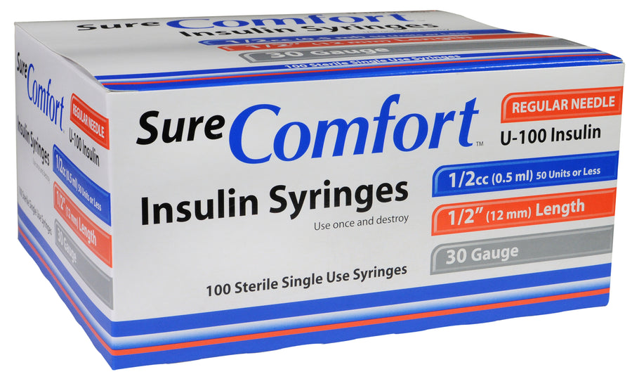 BX/100 SURE COMFORT INSULIN SYRINGE, 30G, 1/2IN (12MM), 1/2CC