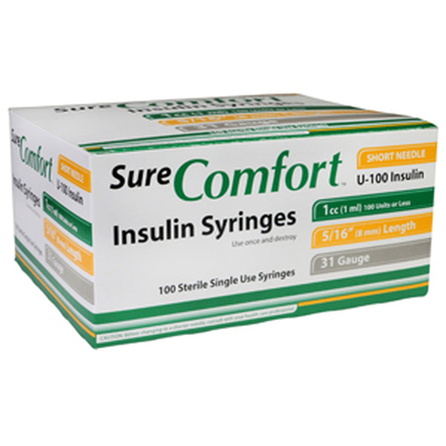 BX/100 SURE COMFORT INSULIN SYRINGE, 31G, 5/16IN (8MM), 1CC