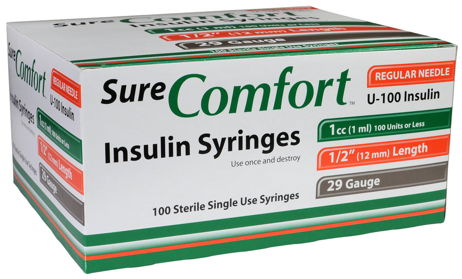 BX/100 SURE COMFORT INSULIN SYRINGE, 29G, 1/2IN (12MM), 1CC