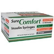 BX/100 SURE COMFORT INSULIN SYRINGE, 28G, 1/2IN (12MM), 1CC (UNIT BLISTER PACK)