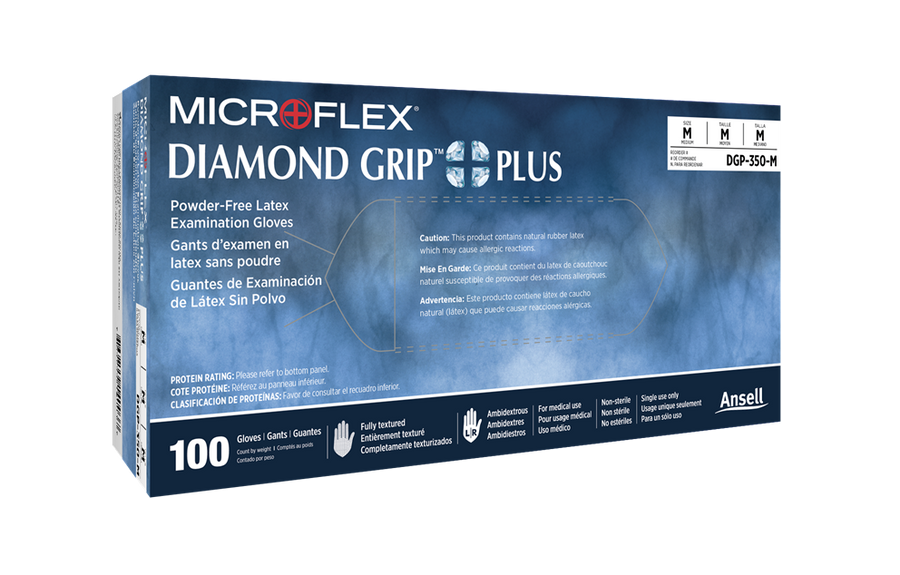 BX/100 DIAMOND GRIP PLUS LATEX GLOVES X-SMALL 5.5MIL, 9.6" CUFF