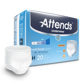 25029 - ATTENDS ADVANCED UNDERWEAR, YOUTH/SMALL - WAIST SIZE 20" - 34" - 4 BAGS OF 20 Heavy Item More info...