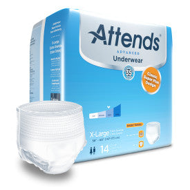 25033 - ATTENDS ADVANCED UNDERWEAR, X-LARGE - WAIST SIZE 58" - 68" - 4 BAGS OF 14 Heavy Item More info...