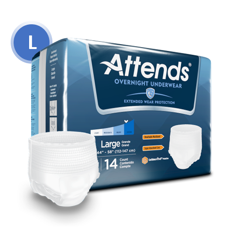36595 - ATTENDS DISCREET UNDERWEAR OVERNIGHT, LARGE - WAIST SIZE 38"- 50" - 4 BAGS OF 14 Heavy Item More info...