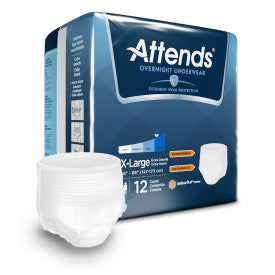 36596 - ATTENDS DISCREET UNDERWEAR OVERNIGHT, X-LARGE - WAIST SIZE 48"- 64" - 4 BAGS OF 12 Heavy Item More info...