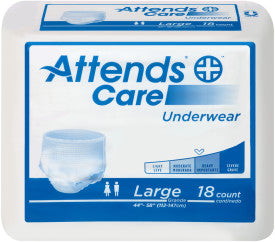 43544 - ATTENDS CARE UNDERWEAR, LARGE - WAIST SIZE 44" - 58" - 4 BAGS OF 25 Heavy Item More info...