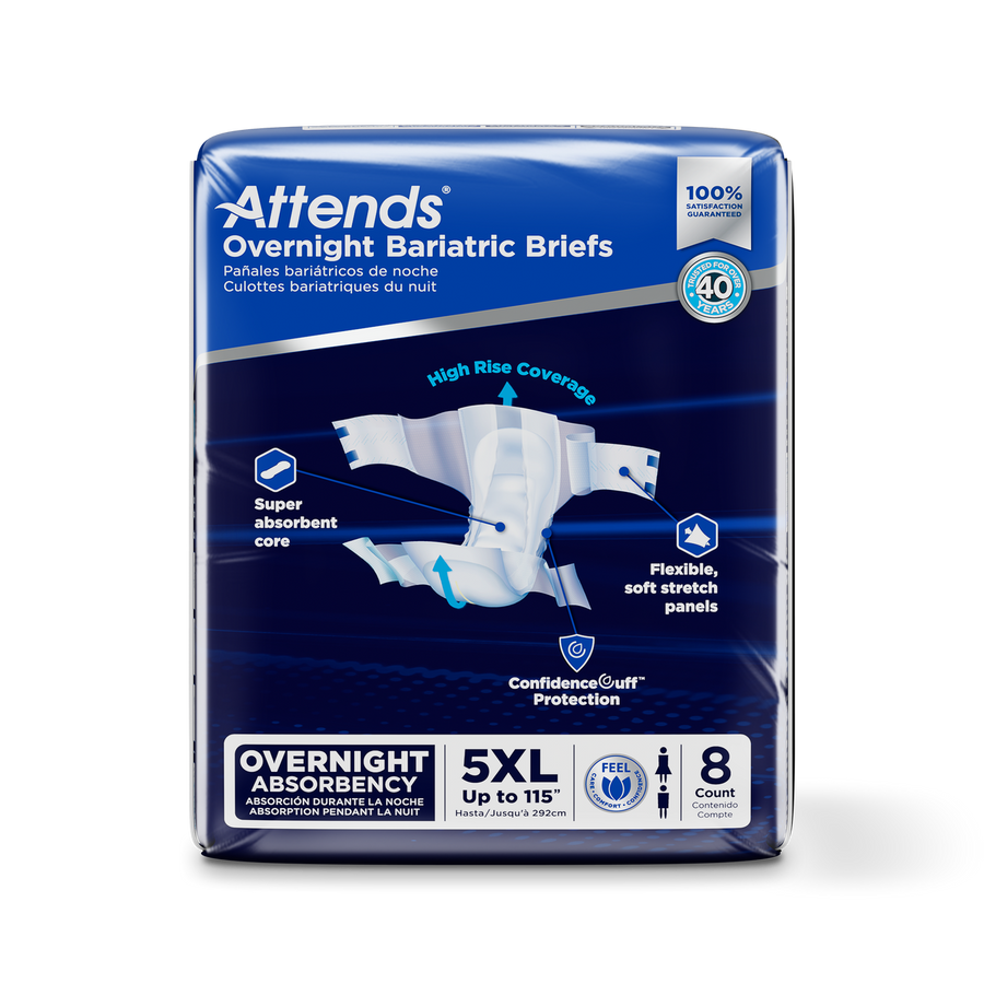 CS/4 ATTENDS BARIATRIC BRIEFS, 5X-LARGE - UP TO 115" (292CM) (49753) - 4 BAGS OF 8 Heavy Item