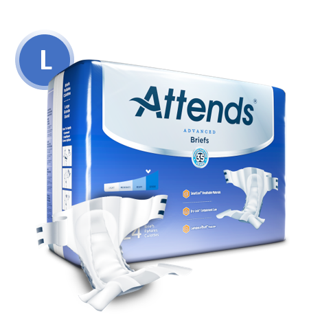 37736 - ATTENDS ADVANCED BRIEFS, LARGE - WAIST SIZE 44" - 58" - 3 BAGS OF 24 Heavy Item More info...