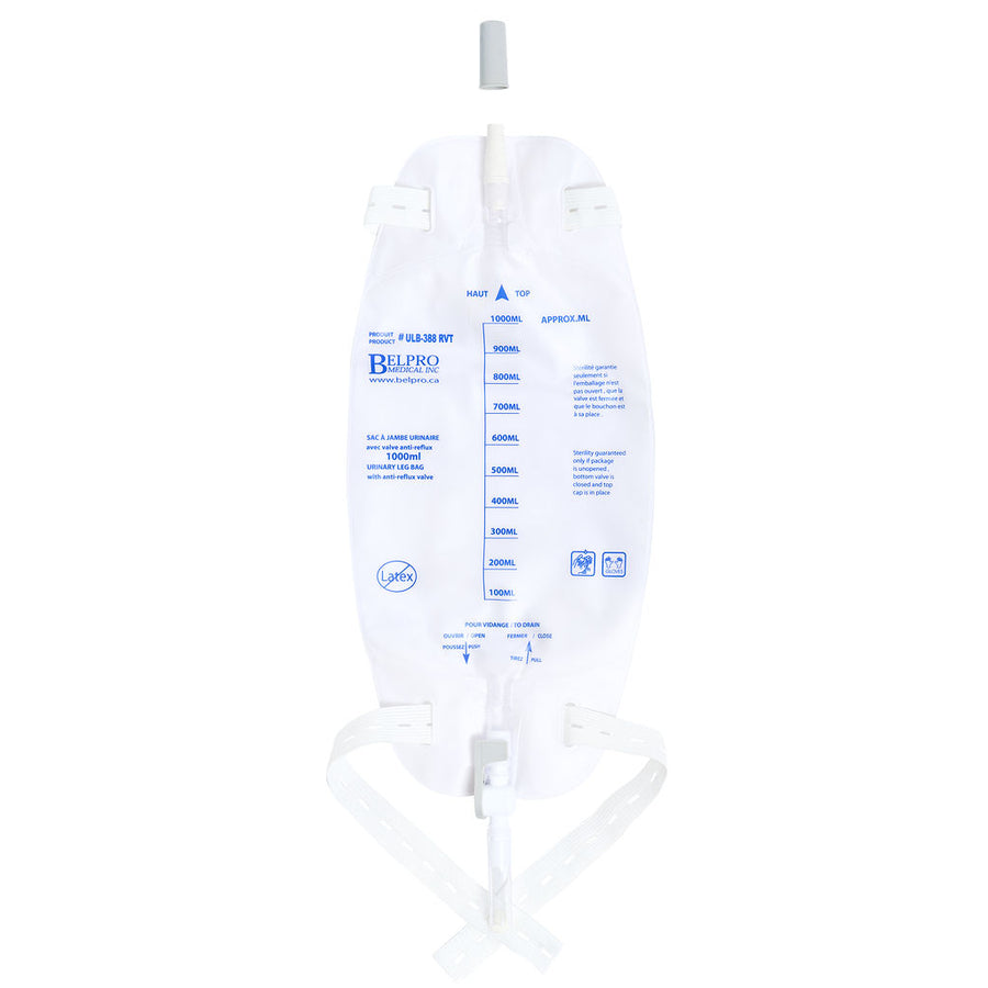 CS/25 LEG BAG, 800ML, WITH ANTI-REFLUX VALVE, W/ 18" EXTENSION TUBE WITH BIDIRECTIONAL NEEDLELESS L More info...