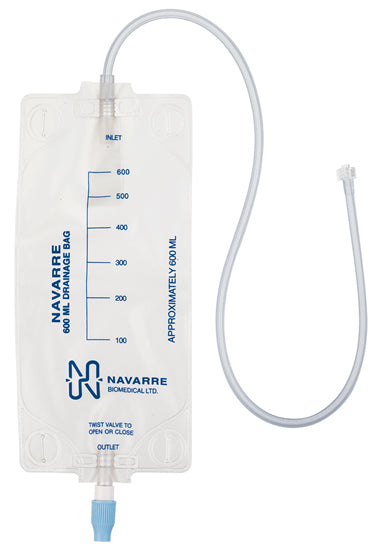 EA/1 NAVARRE DRAINAGE BAG, 600ML, ELASTIC BELT, 24" TUBE WITH LUER LOCK