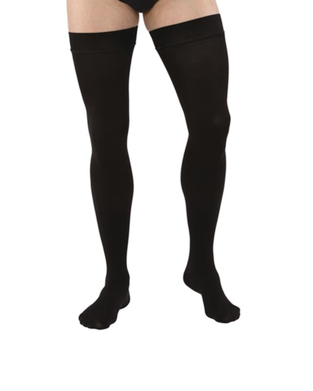 PR/1 JOBST MEDICAL LEG WEAR, MEN, RIBBED, THIGH HIGH W/SIL DOT BAND, 30-40MMHG, XL, BLACK, CLOSED TO More info...