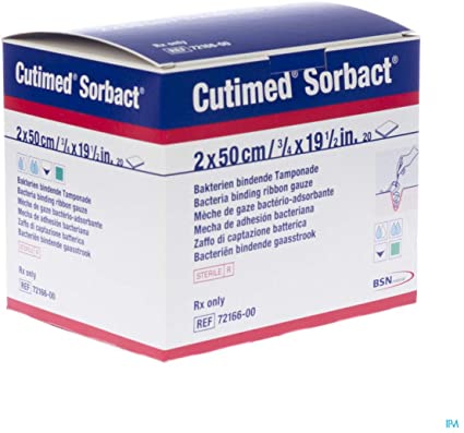 BX/20 CUTIMED SORBACT ANTIMICROBIAL RIBBON W/BACTERIA BINDING ACTION 2CM X 50CM