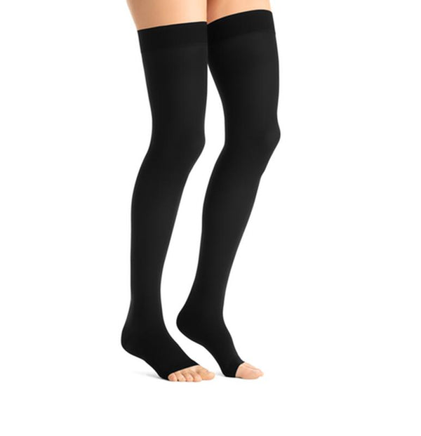 PR/1 JOBST OPAQUE WOMEN, THIGH HIGH W/SIL DOT BAND, 30-40MMHG, XL, CLASSIC BLACK, OPEN TOE More info...