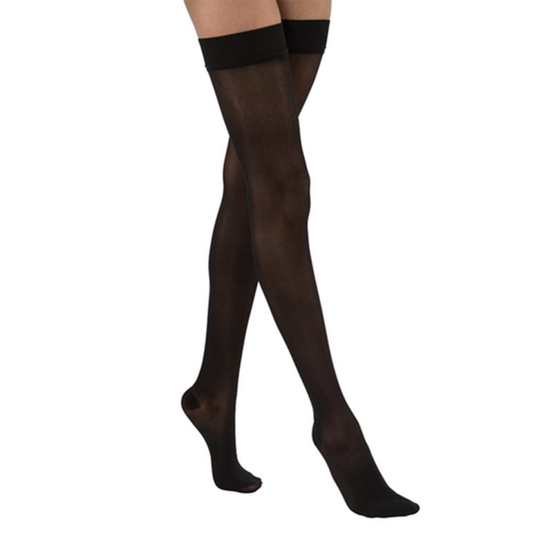 PR/1 JOBST ULTRASHEER WOMEN, THIGH HIGH W/SIL DOT BAND, 15-20MMHG, XL, CLASSIC BLACK, CLOSED TOE More info...