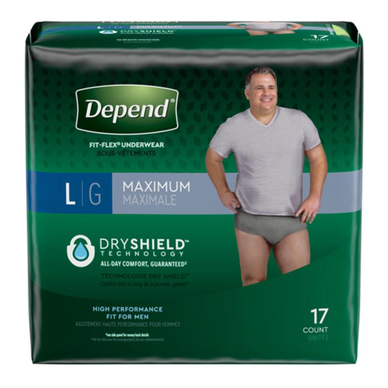 PKG/17 DEPEND FIT-FLEX MAXIMUM UNDERWEAR LARGE MALE CONVENIENCE More info...