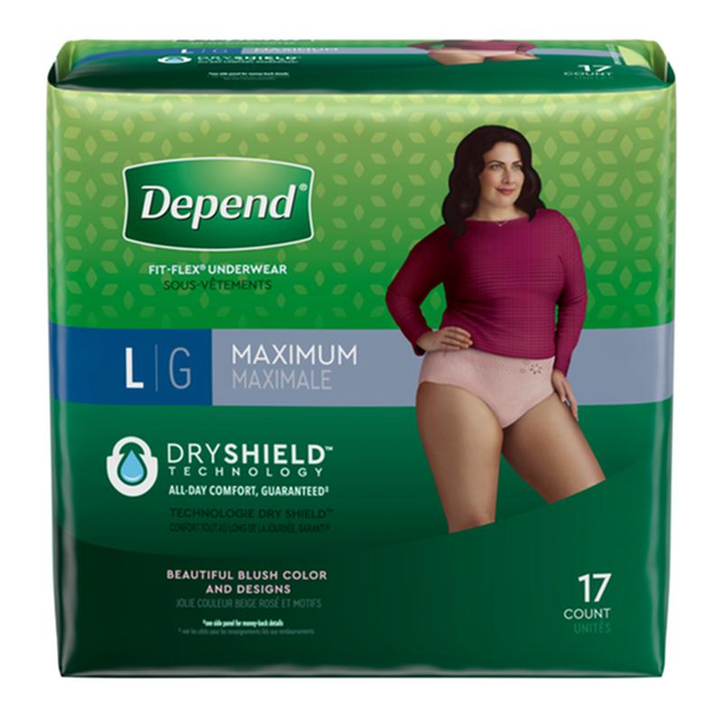PKG/17 DEPEND FIT-FLEX MAXIMUM UNDERWEAR LARGE FEMALE CONVENIENCE More info...