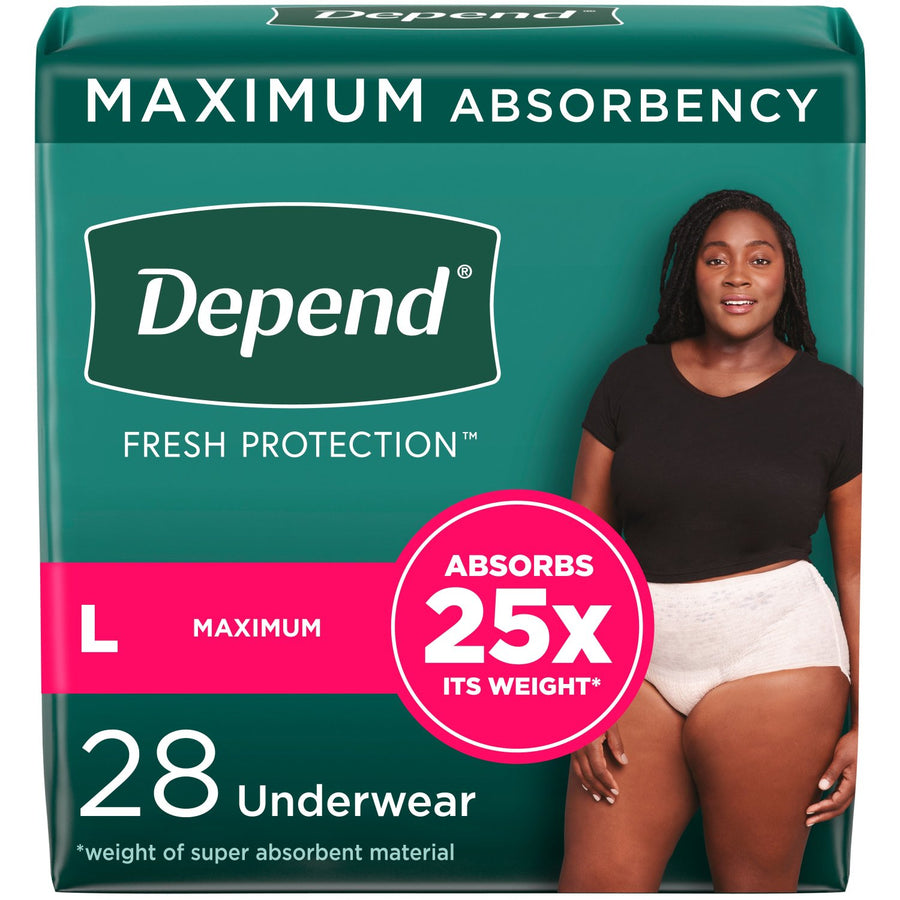 PKG/28 DEPEND FIT-FLEX MAXIMUM UNDERWEAR LARGE FEMALE BULK More info...
