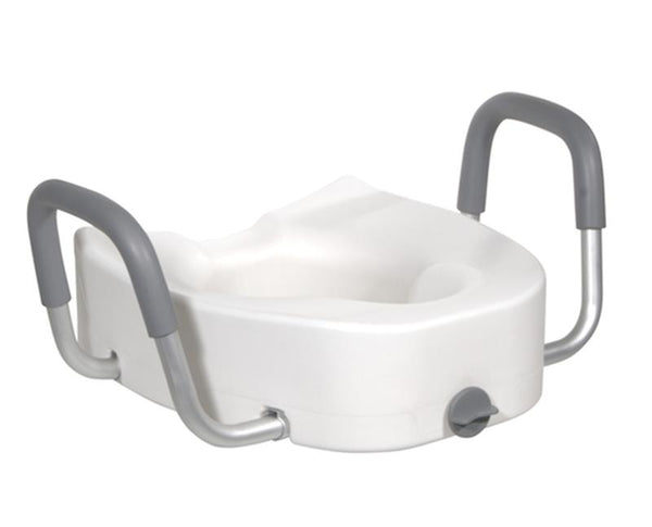 EA/1 PREMIUM PLASTIC RAISED TOILET SEAT WITH LOCK AND PADDED ARMRESTS, ELONGATED * Drive Medical item surcharge included in sell