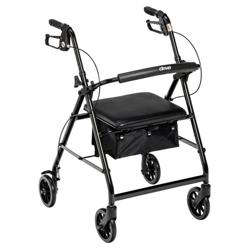 EA/1 ROLLATOR ROLLING WALKER WITH 6" WHEELS, FOLD UP REMOVABLE BACK SUPPORT AND PADDED SEAT, BLACK More info... * Drive Medical item surcharge included in sell