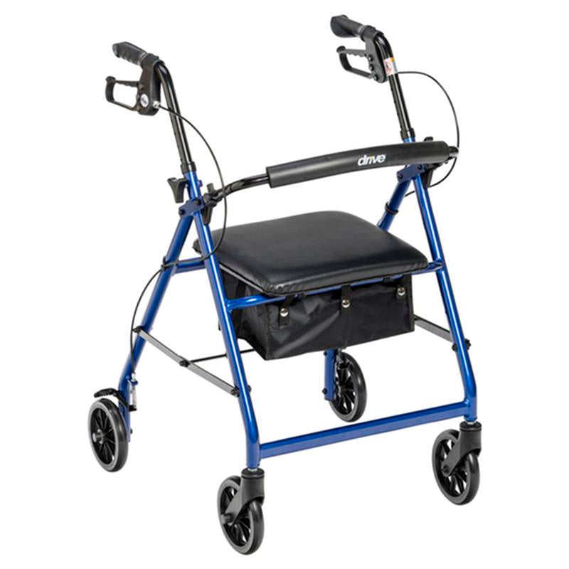 EA/1 ROLLATOR ROLLING WALKER WITH 6" WHEELS, FOLD UP REMOVABLE BACK SUPPORT AND PADDED SEAT, BLUE More info... * Drive Medical item surcharge included in sell