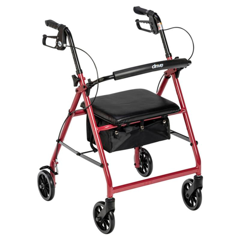 EA/1 ROLLATOR ROLLING WALKER WITH 6" WHEELS, FOLD UP REMOVABLE BACK SUPPORT AND PADDED SEAT, RED More info... * Drive Medical item surcharge included in sell