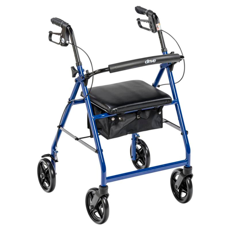 EA/1 ALUMINUM ROLLATOR ROLLING WALKER WITH FOLD UP AND REMOVABLE BACK SUPPORT AND PADDED SEAT, BLUE More info... * Drive Medical item surcharge included in sell