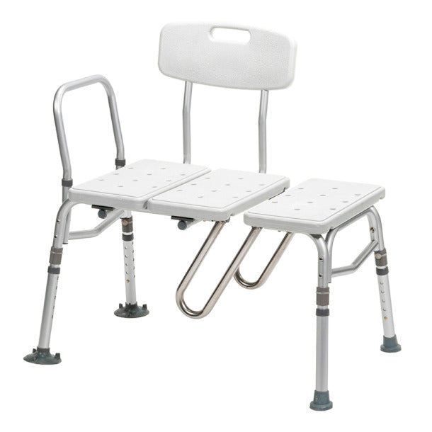 EA/1 SPLASH DEFENSE TRANSFER BENCH W/ CURTAIN GUARD U-SHAPE CUT-OUT 16X28 PLASTIC SEAT & BACK REVERS * Drive Medical item surcharge included in sell
