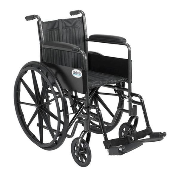 EA/1 SILVER SPORT 2 WHEELCHAIR, NON REMOVABLE FIXED ARMS, SWING AWAY FOOTRESTS, 18" SEAT More info... * Drive Medical item surcharge included in sell