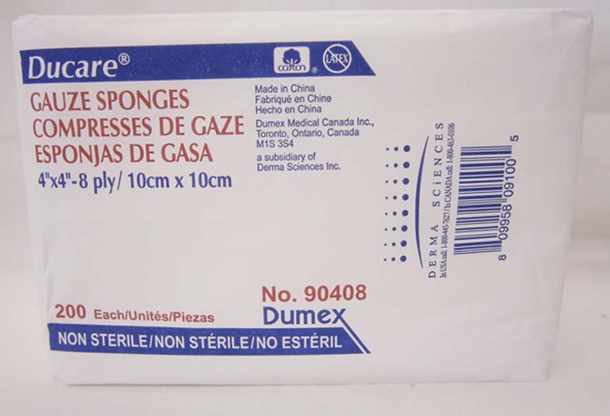 PK/200 DUCARE WOVEN GAUZE SPONGE 4IN X 4IN, 8PLY, NON-STERILE