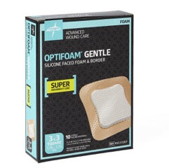 BX/10 OPTIFOAM GENTLE FOAM BORDER 7.5CM X 7.5CM W/ SILICONE ADHESIVE FACE & BORDER & SUPER ABSORBENT