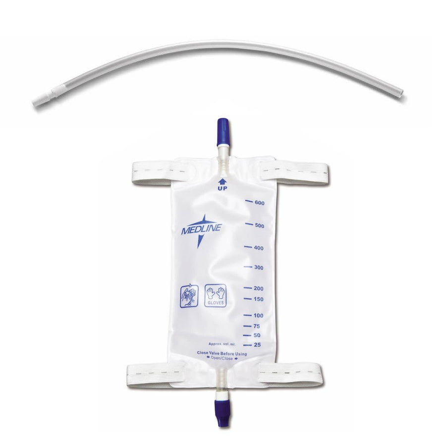 EA/1 URINARY LEG DRAINAGE BAG WITH ELASTIC STRAP, 18" EXTENSION TUBING, MEDIUM, 20OZ